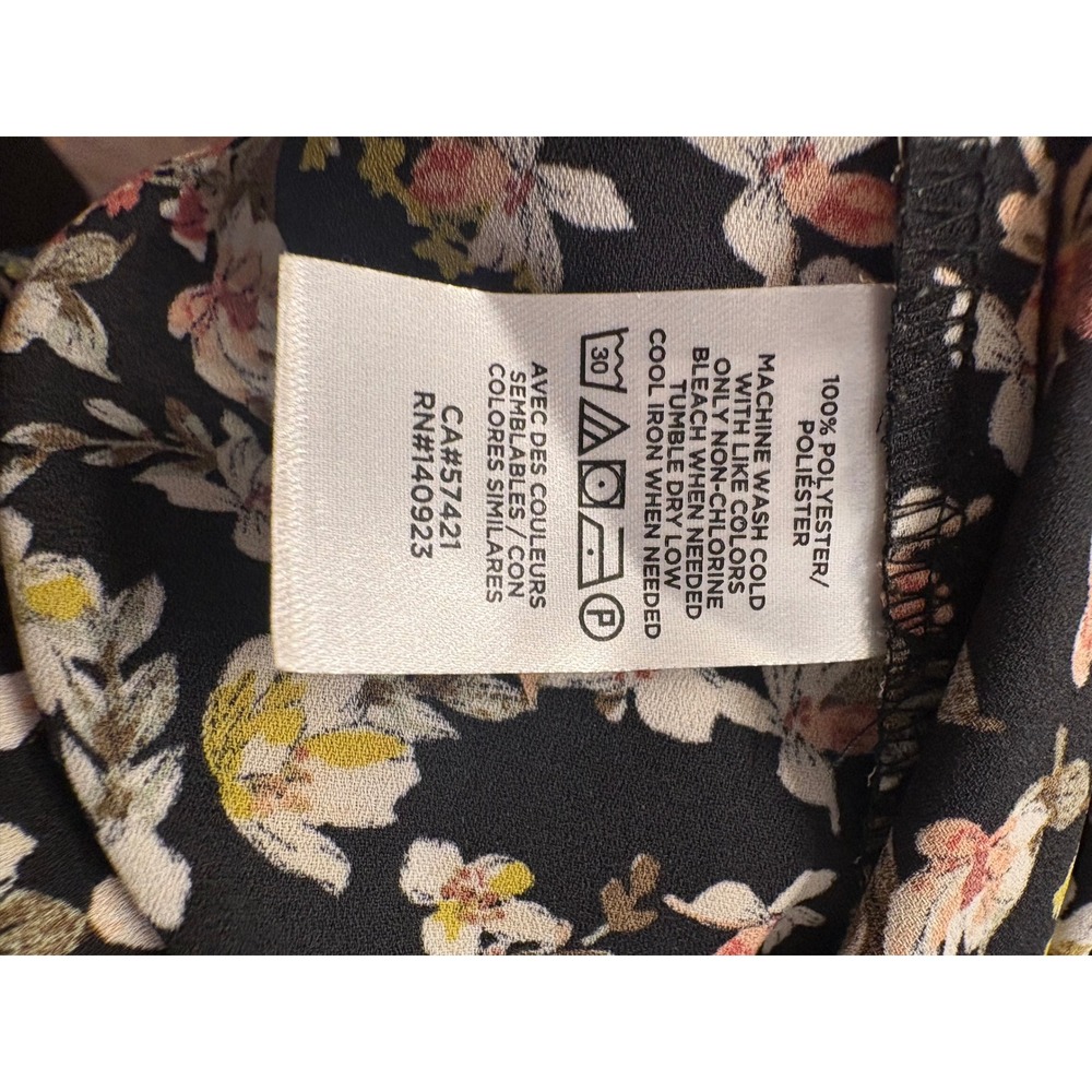 LOFT Floral Smocked Mock Neck Blouse Black Multi Long Sleeve Top Large - Picture 6 of 6